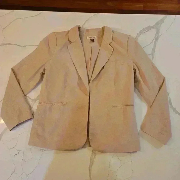 Marina Luna Womens Linen Open Blazer Peach Tan Size XL - Picture 3 of 11
